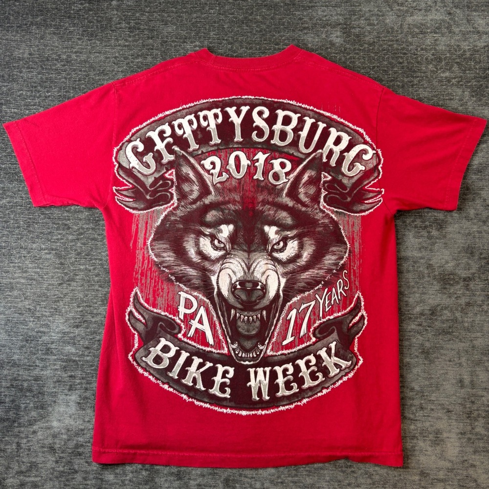 Bike Week Gettysburg PA 2018 Wolf Graphic T-Shirt Red Mens XXL Y2K